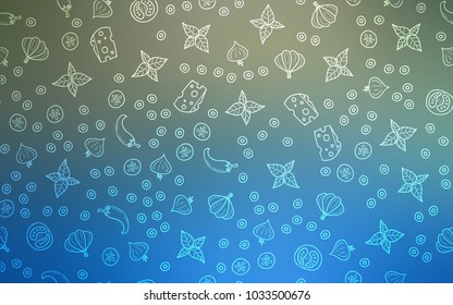 Dark BLUE vector template with organic meal. Decorative shining illustration with food on abstract template. Pattern for ads of breakfast, lunch, dinner.