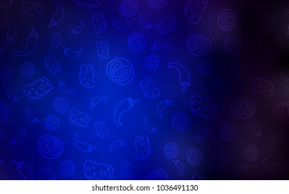 Dark BLUE vector template with organic meal. Decorative shining illustration with food on abstract template. Pattern for ad, booklets, leaflets of restaurants.