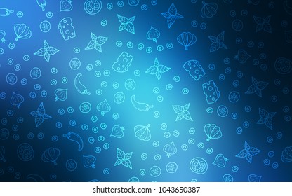 Dark BLUE vector template with organic meal. Fast Food on blurred abstract background with colorful gradient. Pattern for ads of breakfast, lunch, dinner.