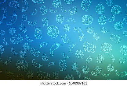 Dark BLUE vector template with organic meal. Decorative shining illustration with food on abstract template. Pattern for ads of breakfast, lunch, dinner.