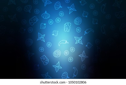 Dark BLUE vector template with organic meal. Glitter abstract sketch with gourmet food. Pattern for ad, booklets, leaflets of restaurants.