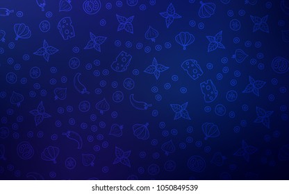 Dark BLUE vector template with organic meal. Illustration with set of fresh food in doodle style. Design for ad, poster, banner of cafes or restaurants.