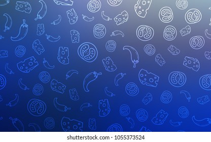 Dark BLUE vector template with organic meal. Fast Food on blurred abstract background with colorful gradient. Pattern for ads of breakfast, lunch, dinner.
