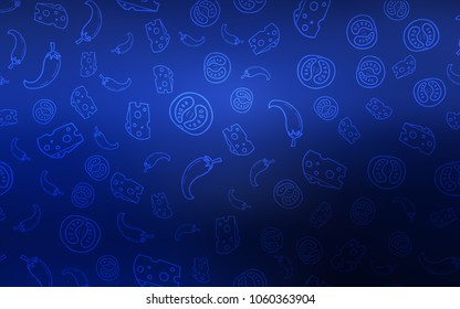 Dark BLUE vector template with organic meal. Glitter abstract sketch with gourmet food. Pattern for ads of breakfast, lunch, dinner.