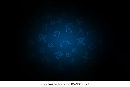 Dark BLUE vector template with organic meal. Blurred decorative design of snacks in doodle style. Pattern for ad, booklets, leaflets of restaurants.