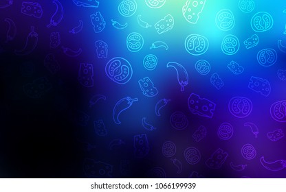 Dark BLUE vector template with organic meal. Blurred decorative design of snacks in doodle style. Doodle design for your business advert of cafes.