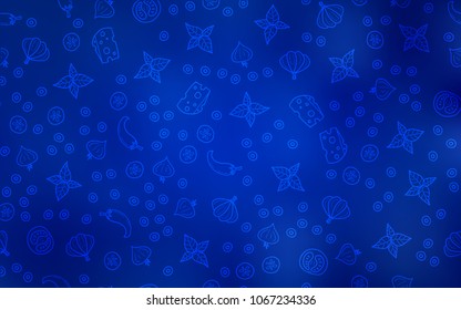Dark BLUE vector template with organic meal. Beautiful colored illustration with food in doodle style. Pattern for menu of cafes, bars, restaurants.