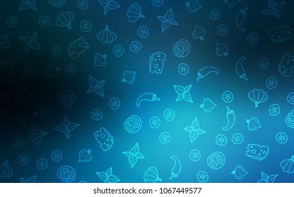 Dark BLUE vector template with organic meal. Decorative shining illustration with food on abstract template. Pattern for ads of breakfast, lunch, dinner.