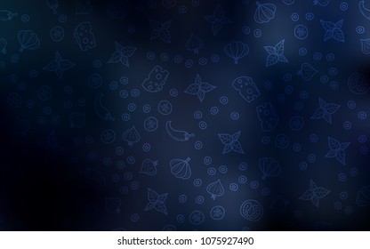 Dark BLUE vector template with organic meal. Glitter abstract sketch with gourmet food. Pattern for menu of cafes, bars, restaurants.