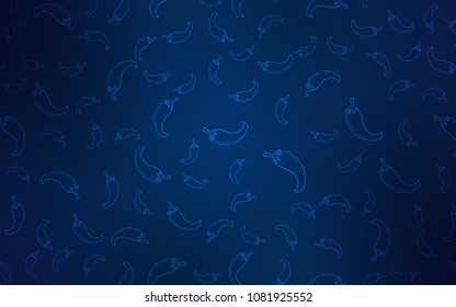 Dark BLUE vector template with organic peppers. Illustration with set of fresh peppers in doodle style. Design for ad, poster, banner of cafes or restaurants.