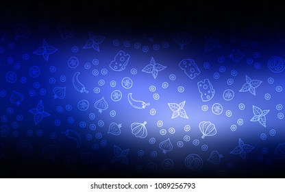 Dark BLUE vector template with organic meal. Blurred decorative design of snacks in doodle style. Pattern for menu of cafes, bars, restaurants.