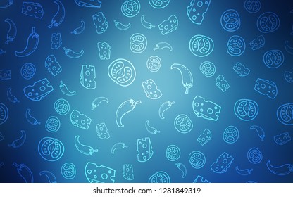 Dark BLUE vector template with organic meal. Glitter abstract sketch with gourmet food. Pattern for ads of breakfast, lunch, dinner.