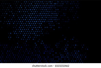 Dark BLUE vector template with poker symbols. Illustration with set of hearts, spades, clubs, diamonds. Template for business cards of casinos.