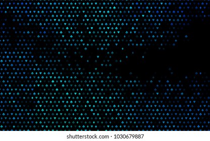 Dark BLUE vector template with poker symbols. Blurred decorative design of hearts, spades, clubs, diamonds. Pattern for ads of parties, events in Vegas.