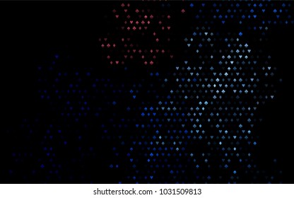 Dark BLUE vector template with poker symbols. Shining illustration with hearts, spades, clubs, diamonds. Design for ad, poster, banner of gambling websites.