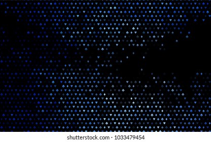 Dark BLUE vector template with poker symbols. Colorful gradient with signs of hearts, spades, clubs, diamonds. Pattern for leaflets of poker games, events.