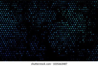 Dark BLUE vector template with poker symbols. Shining illustration with hearts, spades, clubs, diamonds. Pattern for leaflets of poker games, events.