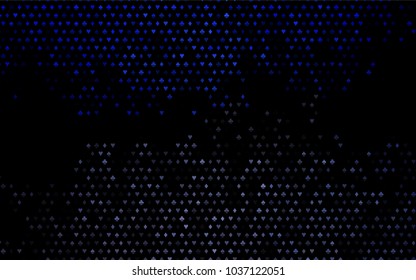Dark BLUE vector template with poker symbols. Colored illustration with hearts, spades, clubs, diamonds. Pattern for ads of parties, events in Vegas.