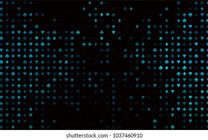 Dark BLUE vector template with poker symbols. Glitter abstract sketch with isolated symbols of playing cards. Pattern for ads of parties, events in Vegas.
