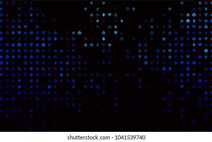 Dark BLUE vector template with poker symbols. Colorful gradient with signs of hearts, spades, clubs, diamonds. Design for ad, poster, banner of gambling websites.