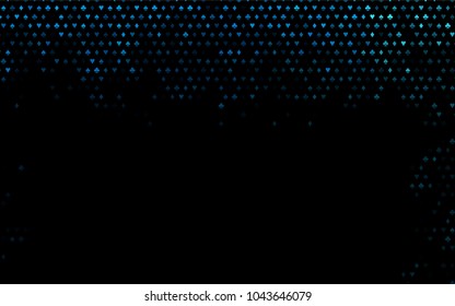 Dark BLUE vector template with poker symbols. Shining illustration with hearts, spades, clubs, diamonds. Template for business cards of casinos.