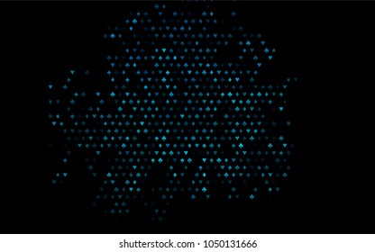 Dark BLUE vector template with poker symbols. Colorful gradient with signs of hearts, spades, clubs, diamonds. Pattern for ads of parties, events in Vegas.