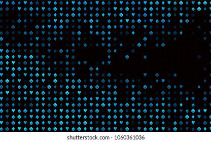 Dark BLUE vector template with poker symbols. Glitter abstract sketch with isolated symbols of playing cards. Design for ad, poster, banner of gambling websites.