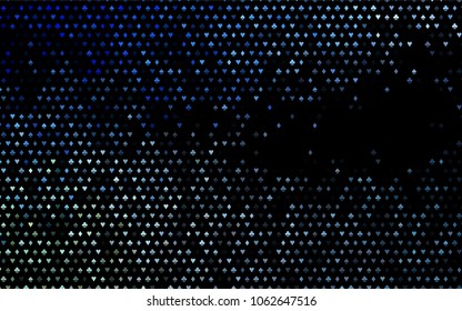 Dark BLUE vector template with poker symbols. Illustration with set of hearts, spades, clubs, diamonds. Design for ad, poster, banner of gambling websites.