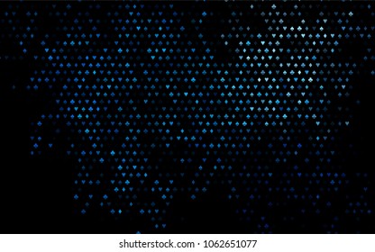 Dark BLUE vector template with poker symbols. Illustration with set of hearts, spades, clubs, diamonds. Design for ad, poster, banner of gambling websites.