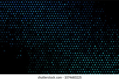 Dark BLUE vector template with poker symbols. Blurred decorative design of hearts, spades, clubs, diamonds. Pattern for booklets, leaflets of gambling houses.