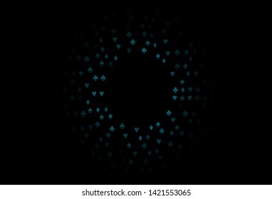 Dark BLUE vector template with poker symbols. Colorful gradient with signs of hearts, spades, clubs, diamonds. Pattern for leaflets of poker games, events.