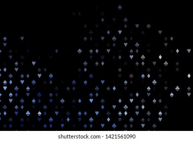 Dark BLUE vector template with poker symbols. Shining illustration with hearts, spades, clubs, diamonds. Pattern for booklets, leaflets of gambling houses.