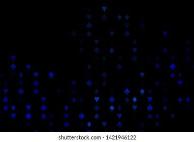 Dark BLUE vector template with poker symbols. Colored illustration with hearts, spades, clubs, diamonds. Pattern for ads of parties, events in Vegas.