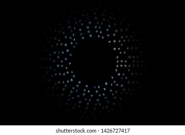 Dark BLUE vector template with poker symbols. Glitter abstract sketch with isolated symbols of playing cards. Pattern for ads of parties, events in Vegas.