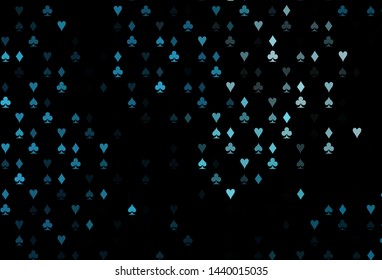 Dark BLUE vector template with poker symbols. Blurred decorative design of hearts, spades, clubs, diamonds. Smart design for your business advert of casinos.