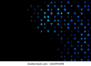 Dark BLUE vector template with poker symbols. Glitter abstract sketch with isolated symbols of playing cards. Smart design for your business advert of casinos.