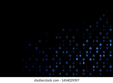 Dark BLUE vector template with poker symbols. Colorful gradient with signs of hearts, spades, clubs, diamonds. Design for ad, poster, banner of gambling websites.