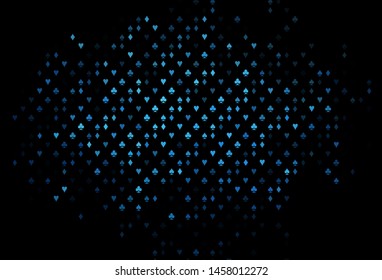Dark BLUE vector template with poker symbols. Colored illustration with hearts, spades, clubs, diamonds. Pattern for leaflets of poker games, events.