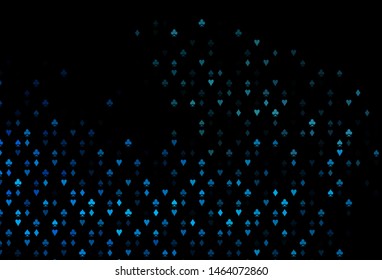 Dark BLUE vector template with poker symbols. Colorful gradient with signs of hearts, spades, clubs, diamonds. Smart design for your business advert of casinos.