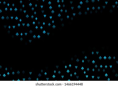 Dark BLUE vector template with poker symbols. Glitter abstract sketch with isolated symbols of playing cards. Design for ad, poster, banner of gambling websites.