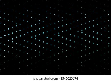 Dark BLUE vector template with poker symbols. Colorful gradient with signs of hearts, spades, clubs, diamonds. Design for ad, poster, banner of gambling websites.