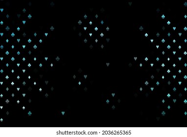 Dark blue vector template with poker symbols. Shining illustration with hearts, spades, clubs, diamonds. Pattern for leaflets of poker games, events.