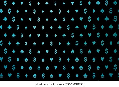 Dark blue vector template with poker symbols. Colored illustration with hearts, spades, clubs, diamonds. Pattern for ads of parties, events in Vegas.