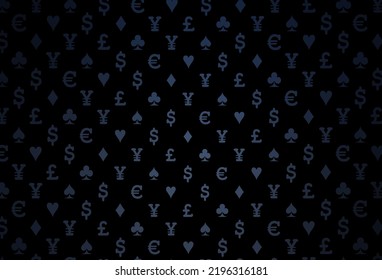Dark blue vector template with poker symbols. Illustration with set of hearts, spades, clubs, diamonds. Design for ad, poster, banner of gambling websites.