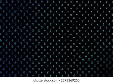 Dark blue vector template with poker symbols. Illustration with set of hearts, spades, clubs, diamonds. Pattern for ads of parties, events in Vegas.