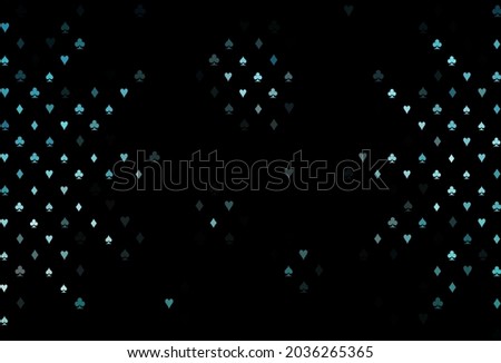 Dark blue vector template with poker symbols. Shining illustration with hearts, spades, clubs, diamonds. Pattern for leaflets of poker games, events.