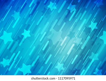 Dark BLUE vector template with repeated sticks. Glitter abstract illustration with stars and colored sticks. Best design for your ad, poster, banner.