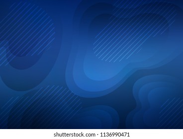 Dark BLUE vector template with repeated lines over organic shapes. Glitter abstract illustration with colored sticks. The template can be used as a background.
