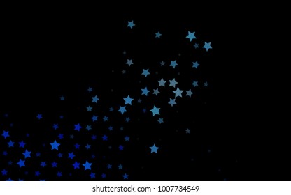 Dark BLUE vector template with sky stars. Stars on blurred abstract background with gradient. The pattern can be used for websites.