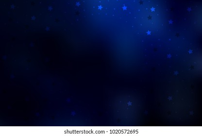 Dark BLUE vector template with sky stars. Stars on blurred abstract background with gradient. The template can be used as a background.